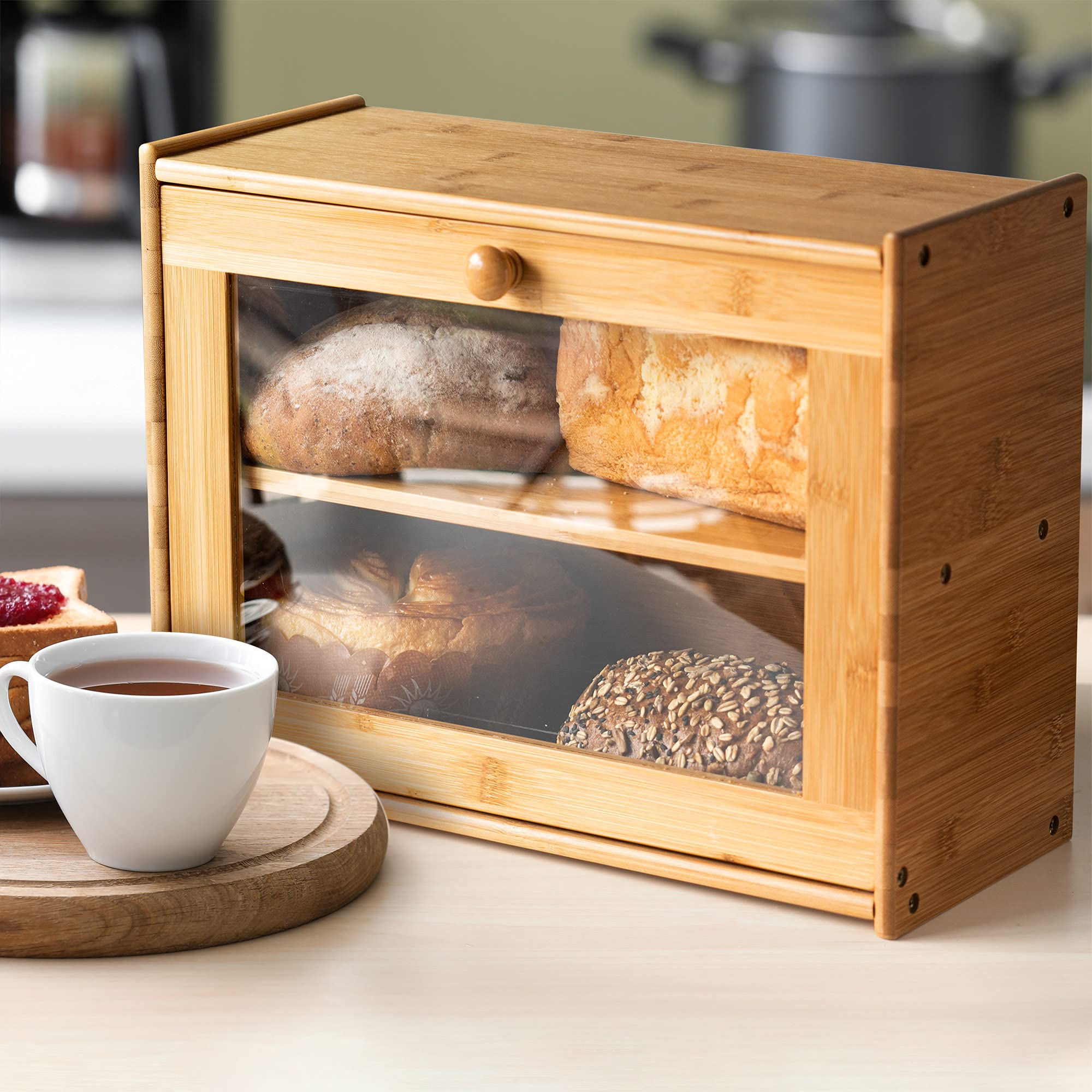 Goodpick Bamboo Bread Box 15" x 11" x 6" Wood Bread Boxes on Countertop