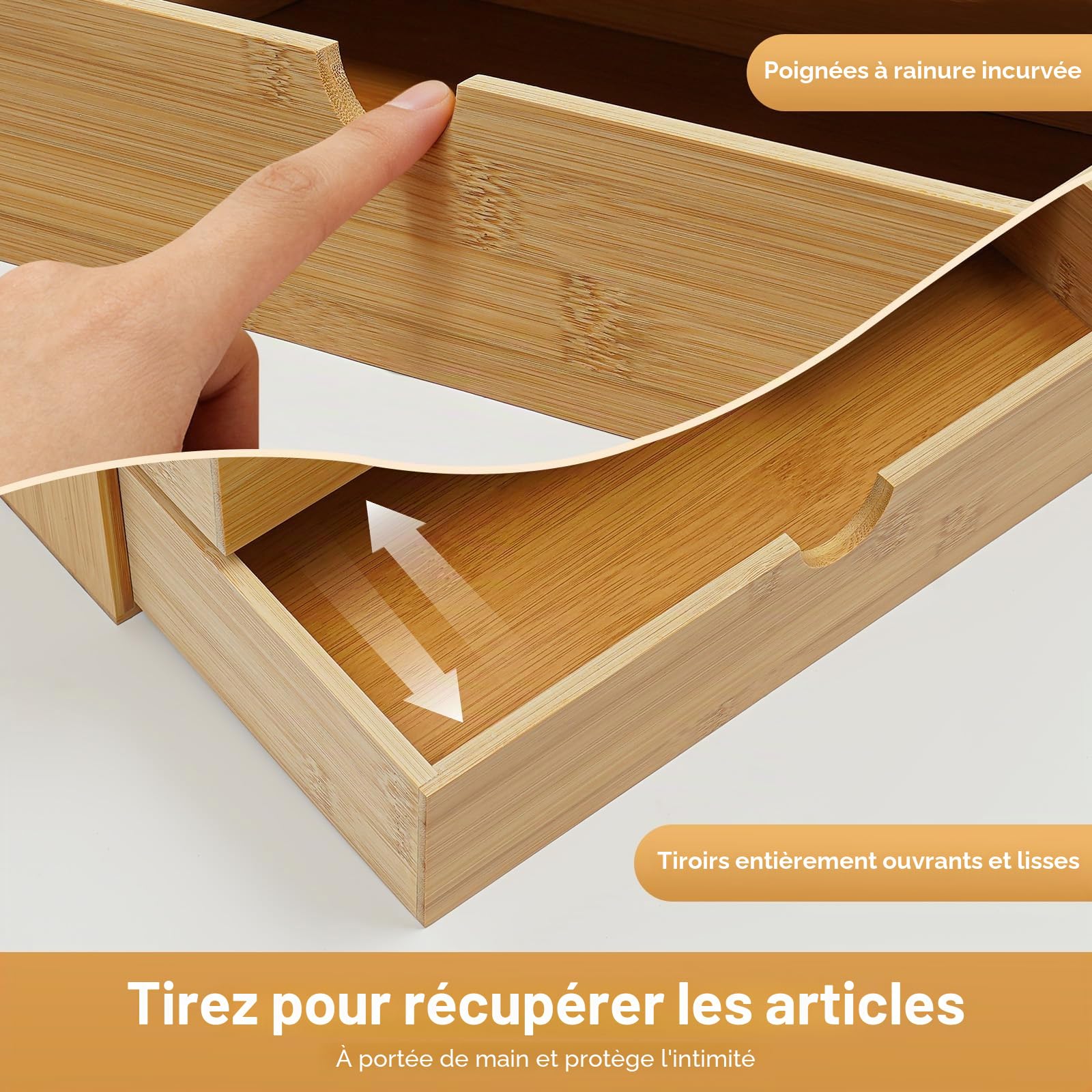 Organiseur de bureau en bambou avec tiroirs - Mini commode en bambou - Design monobloc - Boîte à maquillage avec 3 tiroirs - Pour bureau, salon et chambre à coucher