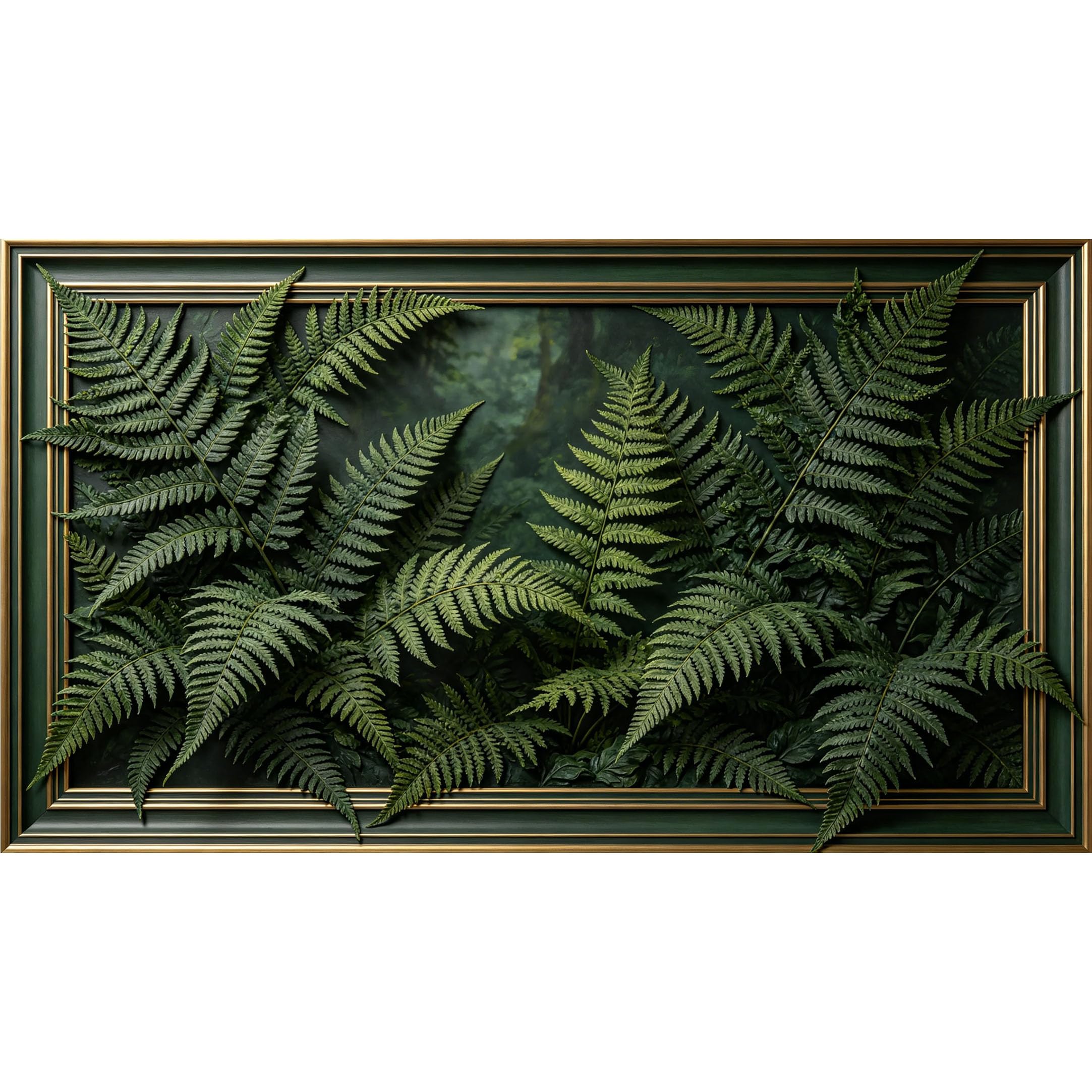 QZLITHOTIC 50x90cm3D Framed Wall Art， Botanical Fern Forest Landscape Self‑Adhesive Mural， Water‑Activated Peel & Stick Fabric Decor Wall Decal for Bedroom Living Room