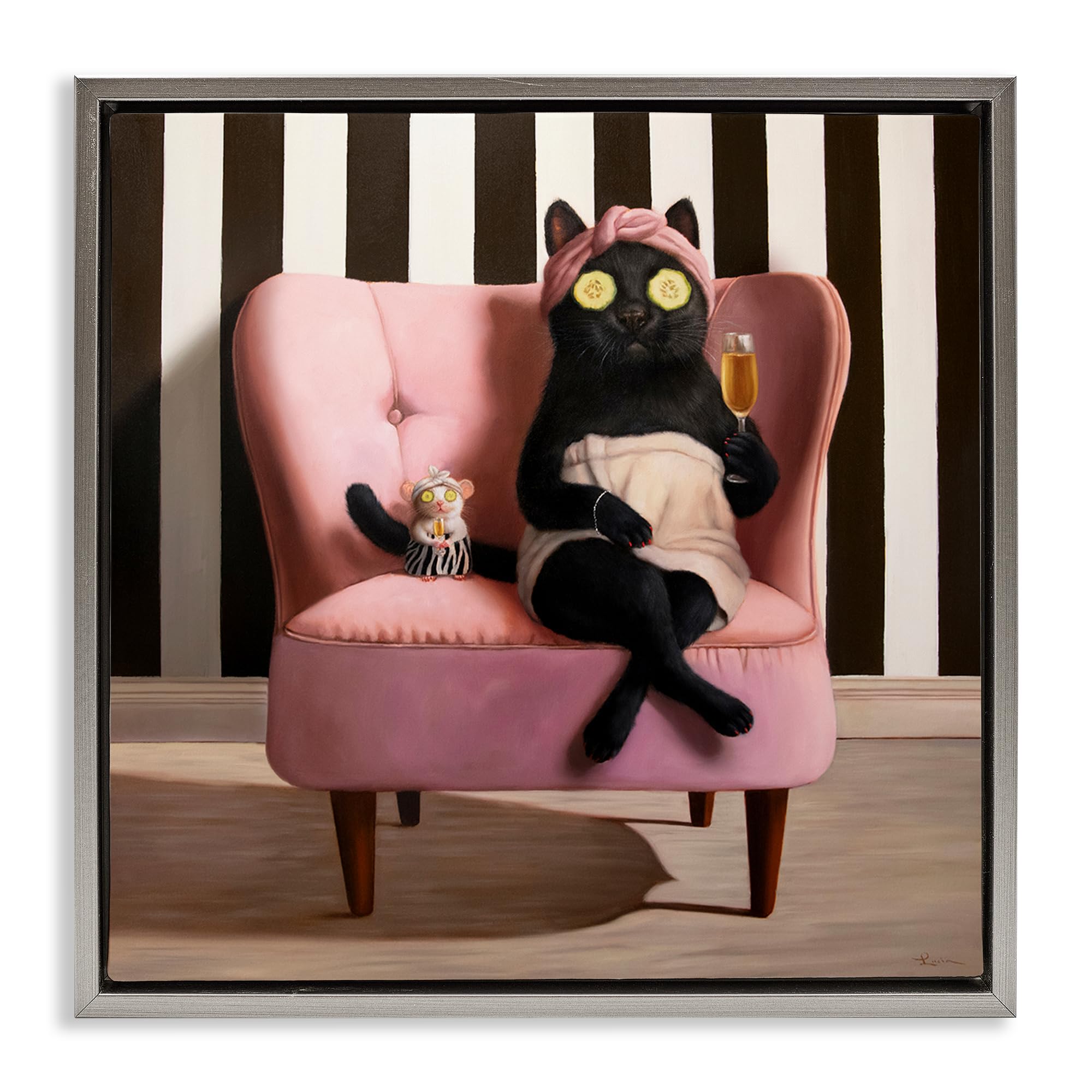 'Pamper Party Cat'| Floating Frame Canvas Art