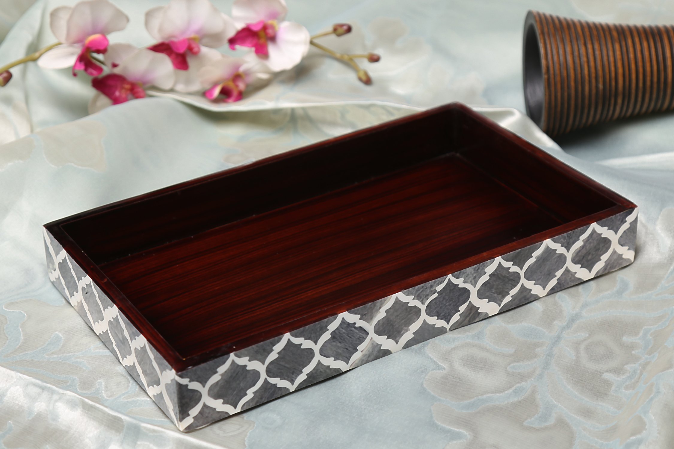 Bandeja de toalla hecha a mano con patrón marroquí de 10 x 6 pulgadas, bandeja de baño pequeña, soporte para toallas de invitados, servilletero decorativo, almacenamiento de encimera 4