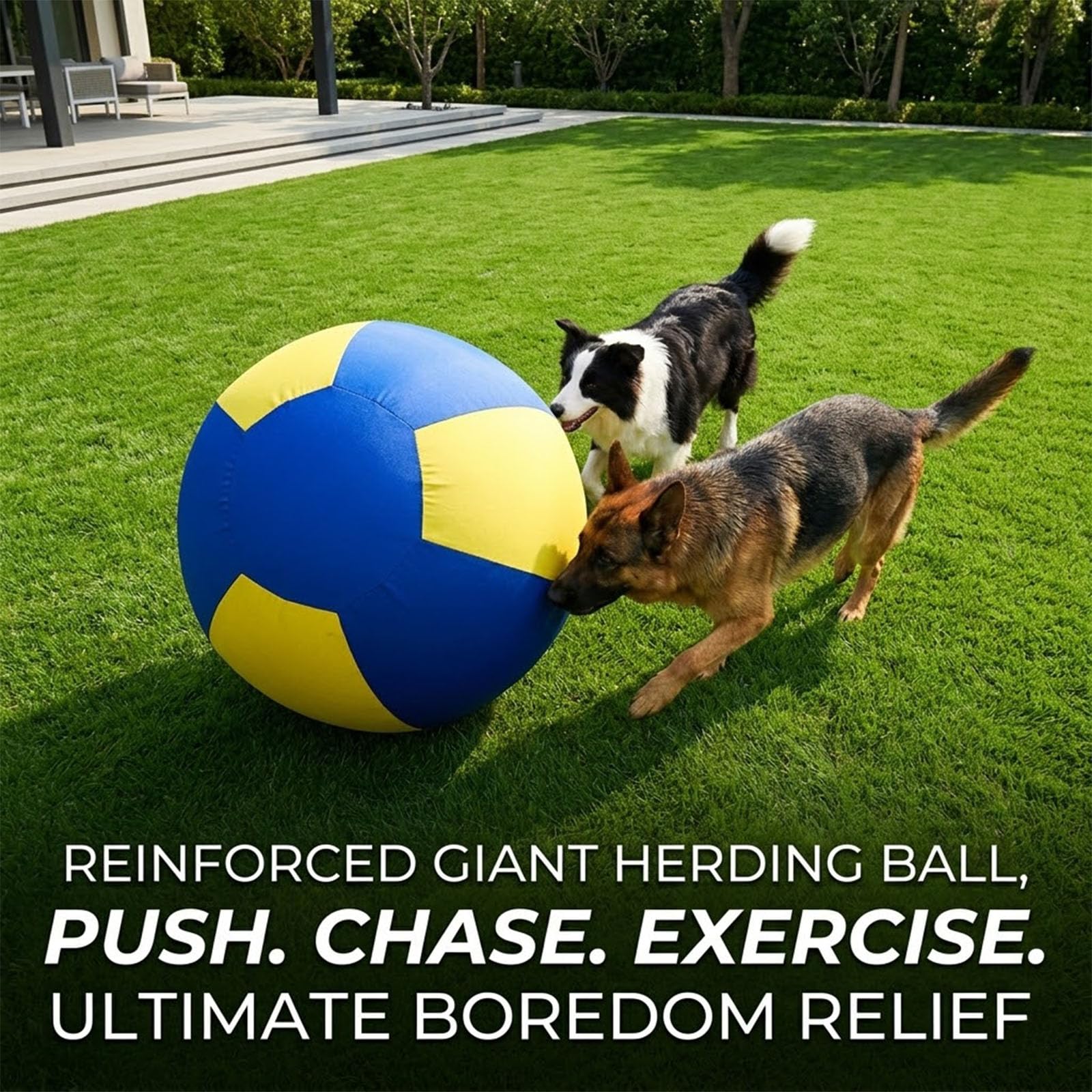 Generisch Verbesserter Treibball für Hunde Bissfest, Riesen Hundeball und Herding Ball Hund, Interaktives Hundespielzeug für Draußen (Yellow Without Strap,Small)