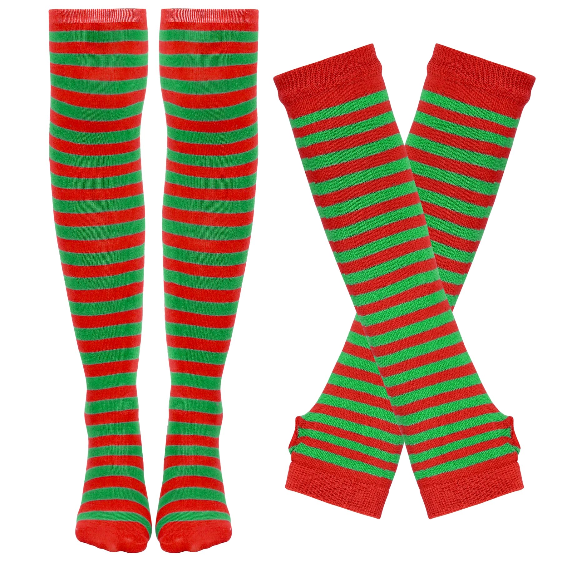 Tongcloud Women's Striped Knee High Socks, Over Knee Thigh High Socks, Arm Warmer and Fingerless Gloves Set