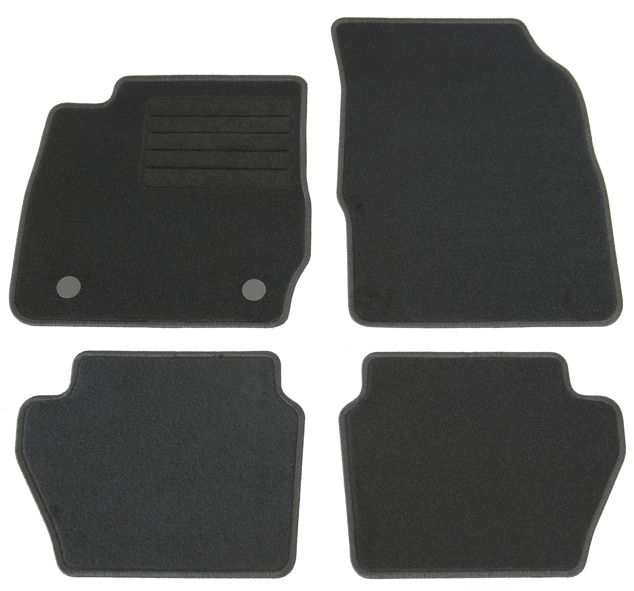 AD Tuning Fußmatten für Ford Fiesta MK7 (10/2008-04/2017) Druckknopf Halter | 4-teilig, 100 % passgenau, Textil, Schwarz, Randkettelung, Druckknopf-Befestigung