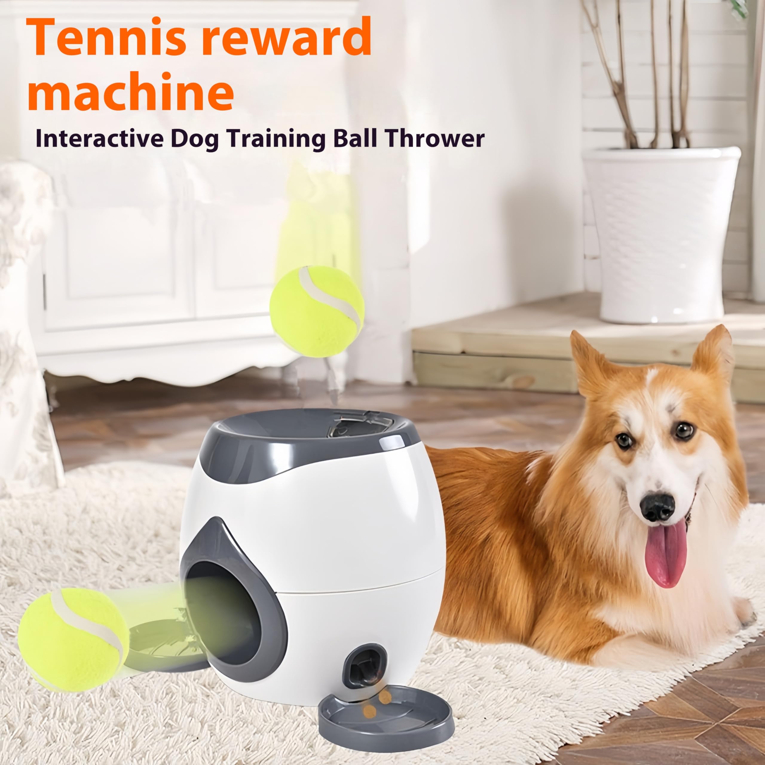 Lanceur Automatique de Balle ABS pour Chien avec 2 Balles de Tennis, 2 Plateaux et 1 Cuillère - Gris