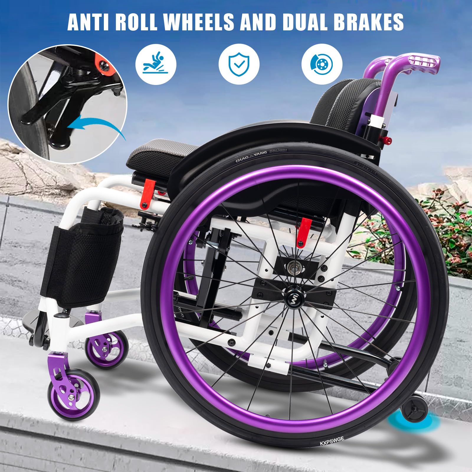 Silla de Ruedas Deportiva Manual Plegable,Ultraligera de Aleación de Aluminio,Extracción con un botón, Silla de Ruedas de tránsito,Sillas De Ruedas Autopropulsadas(Seat Width 42cm/16.5in,B)
