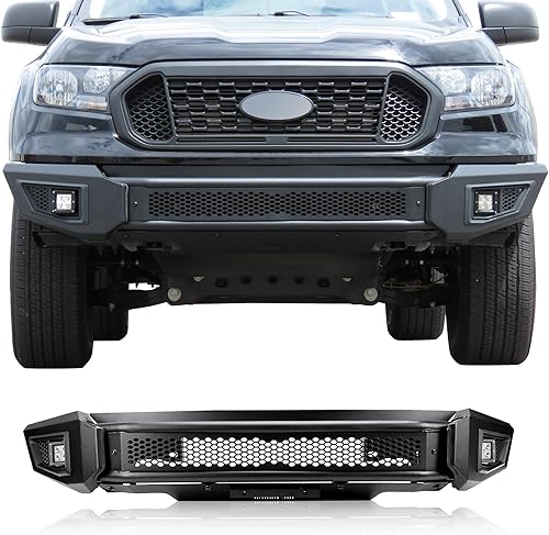 IRONBISON Barde Parachoques delantero para Ford Ranger 2019-2023, protector de parachoques delantero plegable resistente con luces antiniebla y