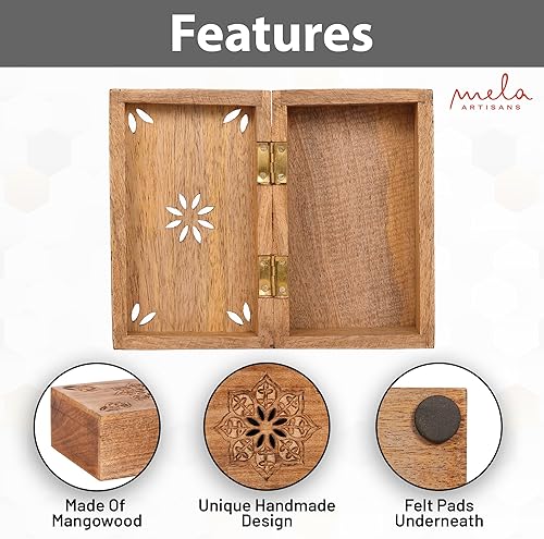 Miniatura 2 de Mela Artisans Caja de recuerdo de madera  Memoria de madera de mango quemado  Caja de almacenamiento de fotos con tapa con bisagras  Caja de