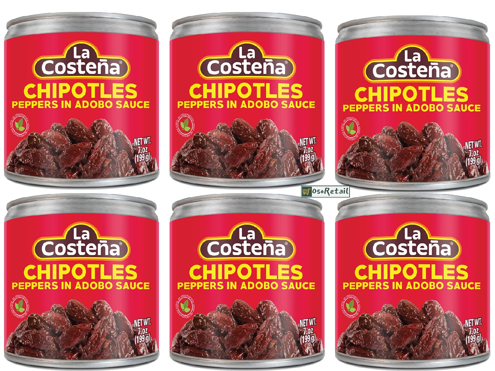 OsoRetail pack 6 latas de La Costeña Chipotle en Salsa Adobo 199g | 1,2kg