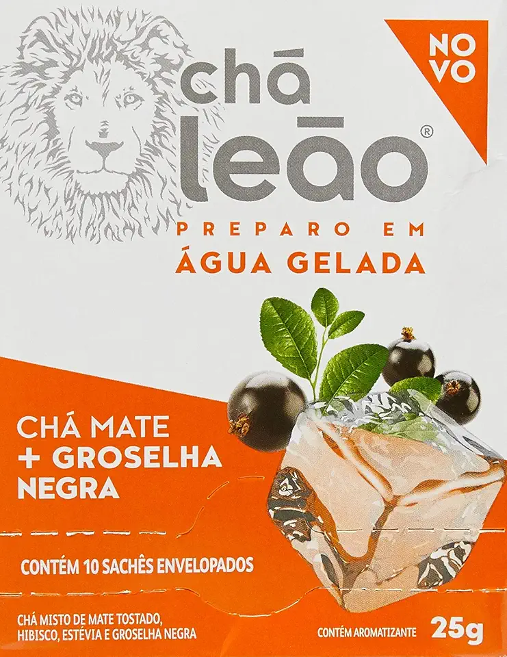 Leão Chá Mate Com Groselha Negra Preparo Em Água Gelada Fuze Com 10 Saquinhos