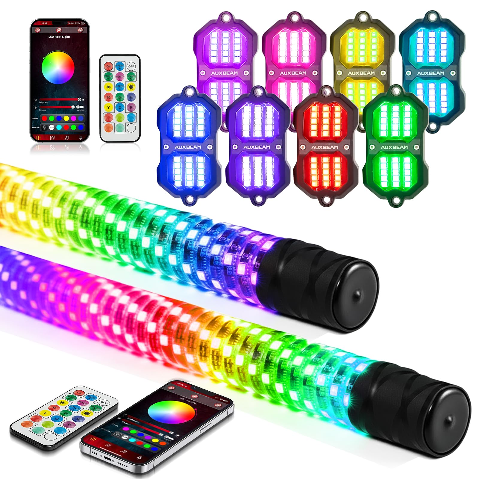 Amazon.com: Auxbeam Vibrant Series 8 Pods RGB LED Rock Lights w