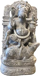 Mogul Interior Ganesha Standing on Mouse Yoga Statue Temple Decor Spiritual Gray Stone Sculpture 8 inch Figurine Hindu Idol