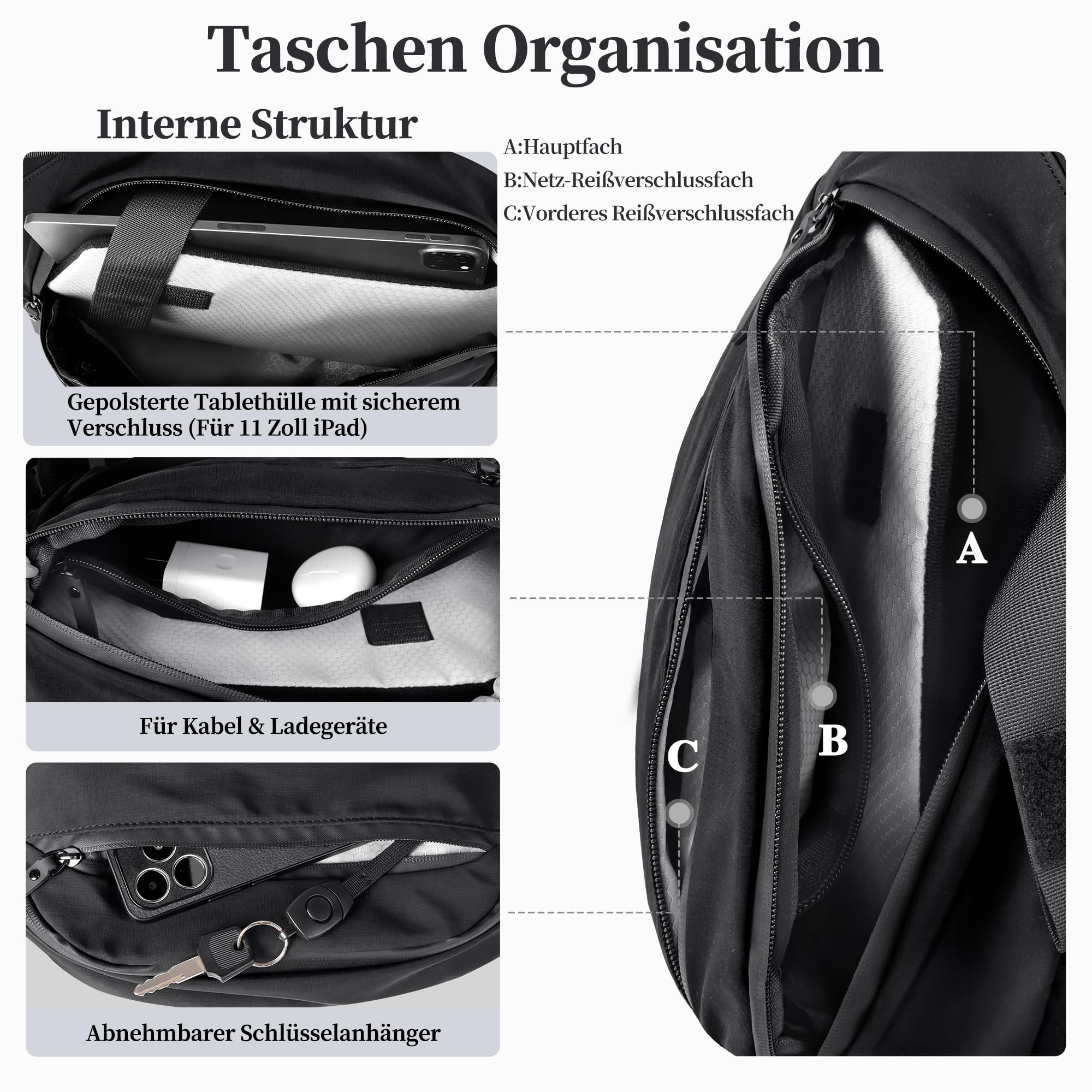 Geestock Umhängetasche linke Schulter für Herren, Sling Rucksack mit Flaschenhalter & MOLLE Stabilisierungsgurt, ein Schultergurt Seitentasche EDC Daypack für Wandern, Radfahren, Outdoor