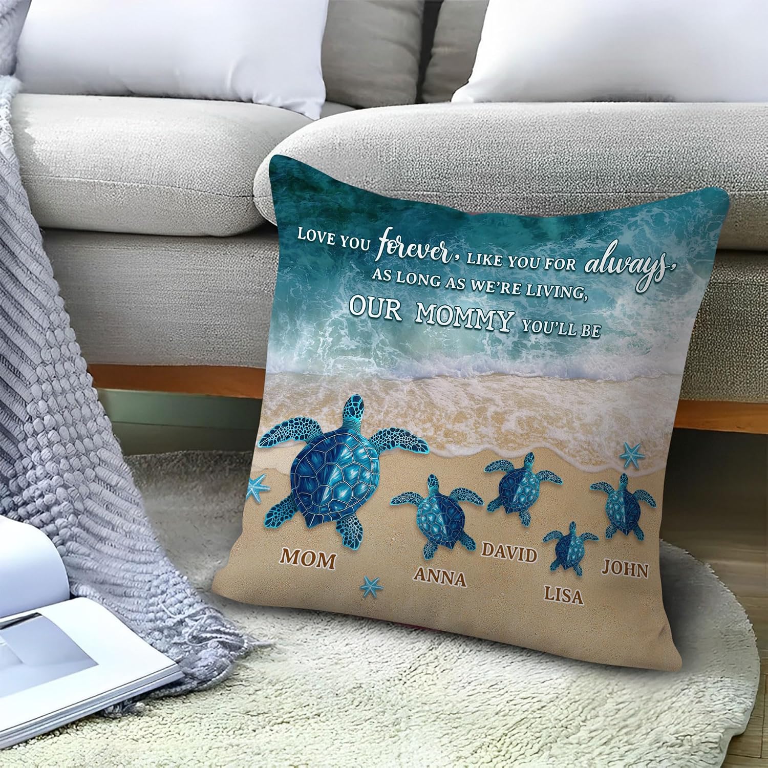 Hyturtle Personalized Sea Turtle Mom Mug - Gifts for Mom from Daughter Son - Inspirational Gifts for Animal Lovers On Mothers Day - Mom Gifts On Birthday - Custom Name Pillow with Insert Home Decor