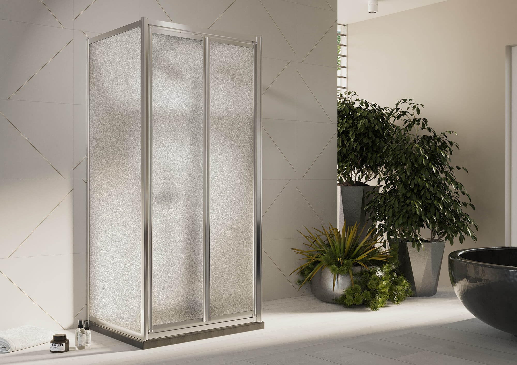 Box Doccia 3 lati 80x80x80 cm 2 Ante Battenti in Cristallo Opaco 4-6mm H198 Maribo Trio