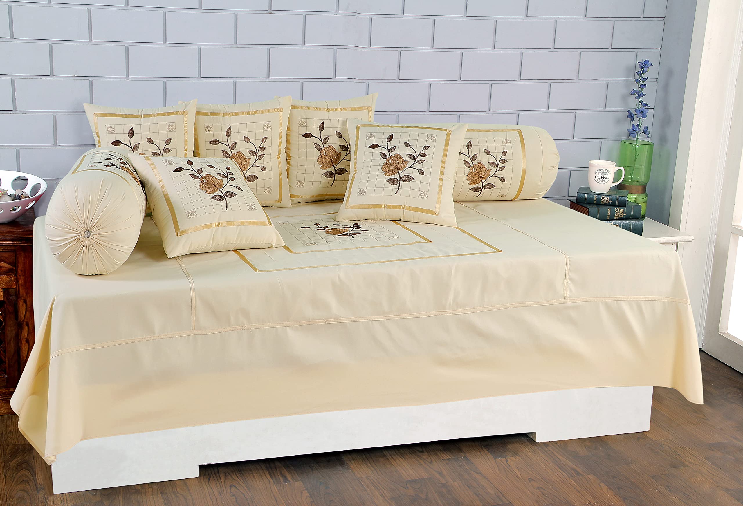 Rj Products Designer Embroidered Cotton Diwan Set (8pcs, Skin, Standard)-image-37