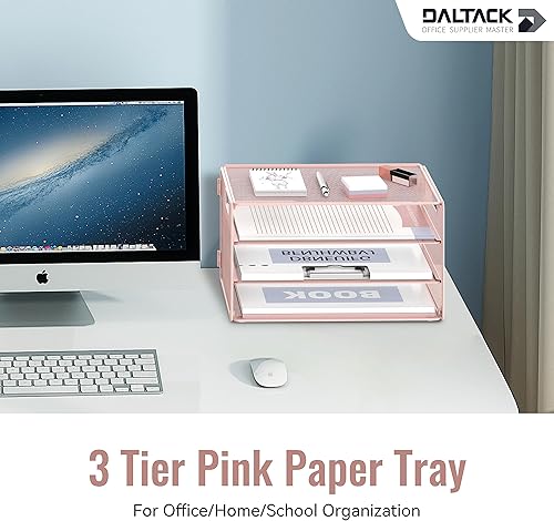 Miniatura 2 de DALTACK Bandeja organizadora de papel de 3 niveles con asa, organizador de archivos de escritorio de malla, bandeja de papel organizador de