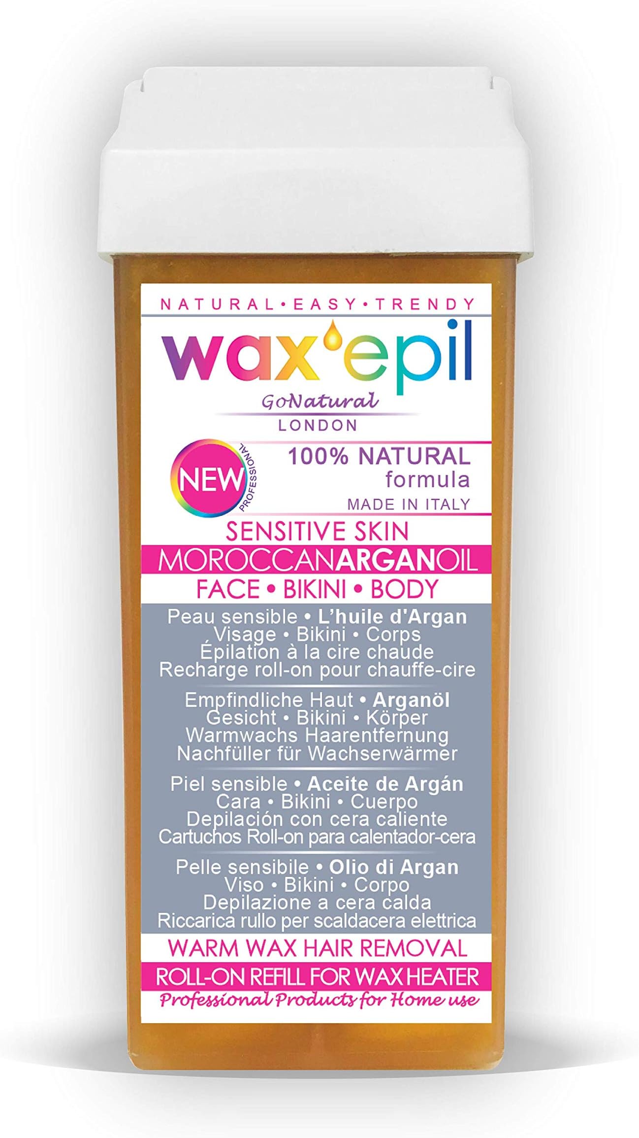 New! WAXEPIL"100% NATURAL" wax roll-on refill 1*MOROCCAN ARGAN OIL* DRY, SENSITIVE SKIN waxing roller cartridge hair removal roll-ons professional - 1x100ml roll on refills
