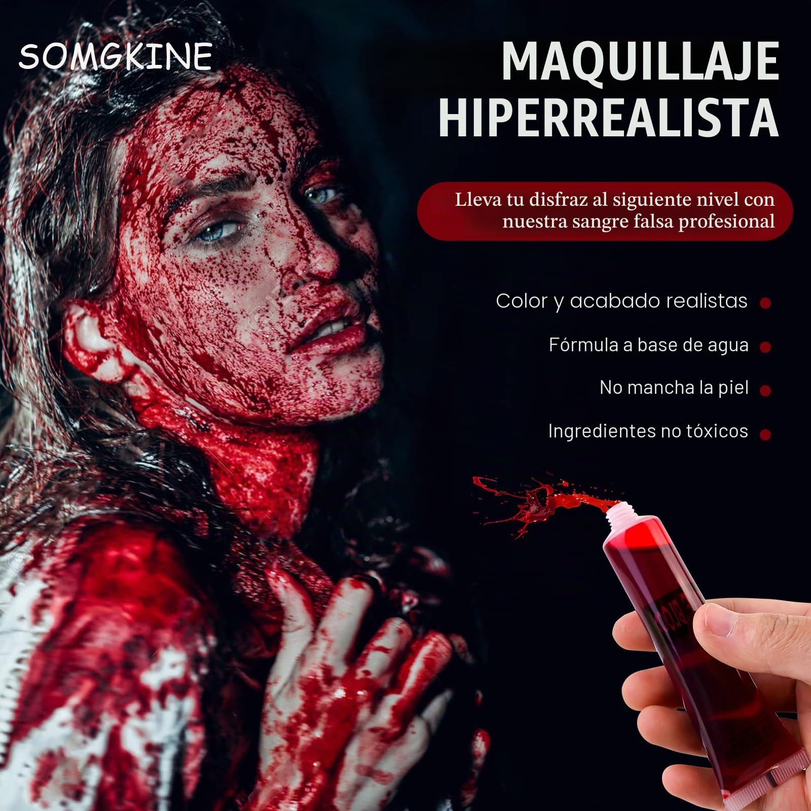 Kit Profesional Maquillaje Halloween Con Sangre Falsa, Cera Y 12 Colores | Incluye Pinceles, Espátula Y Esponja | Efectos Especiales Para Zombis Y Vampiros