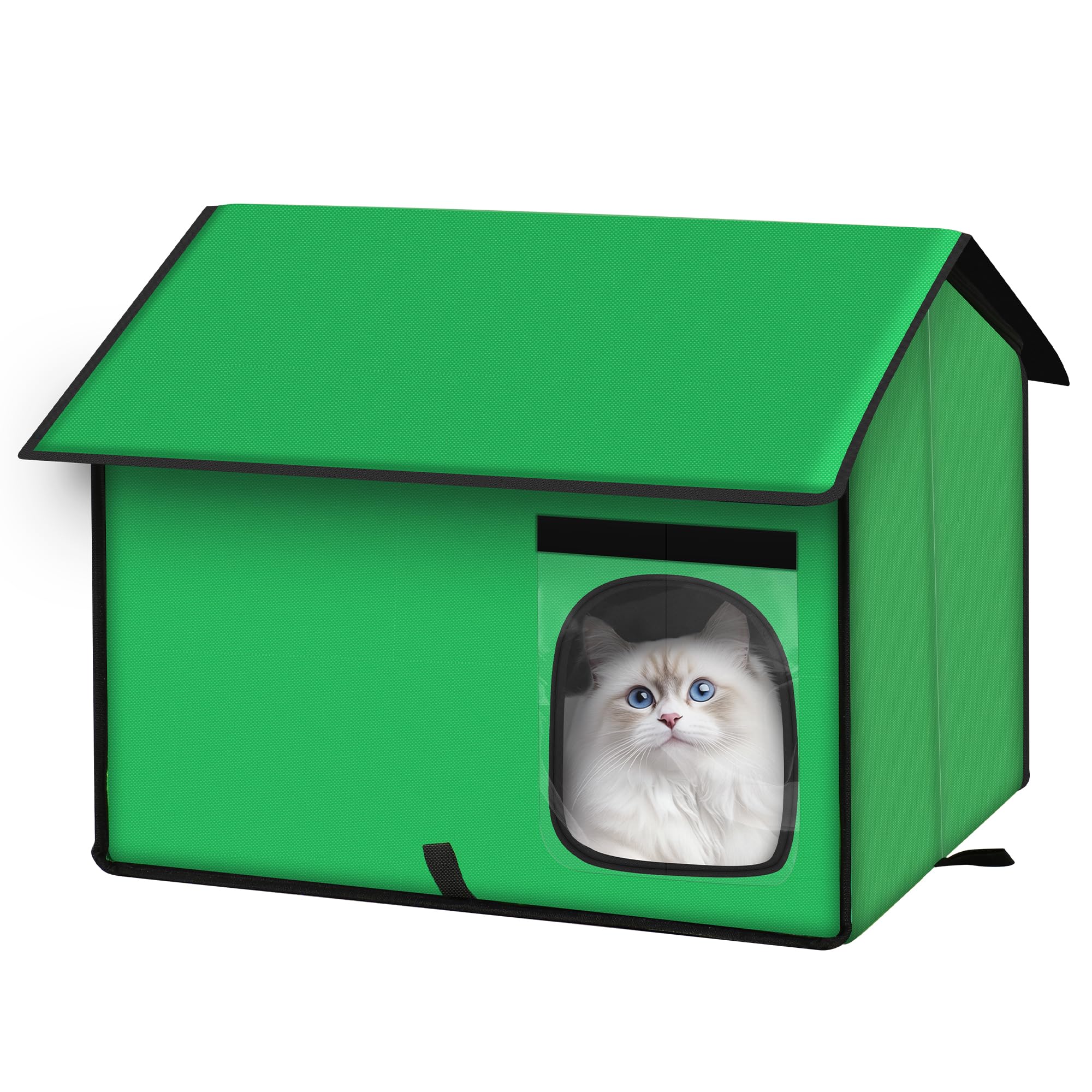 Outdoor Pet Shelter, Waterproof Portable Cat House, Collapsible Indoor Kennel with Window for Small Dogs, Rabbits, Cats (Green, L with Escape Door Design)