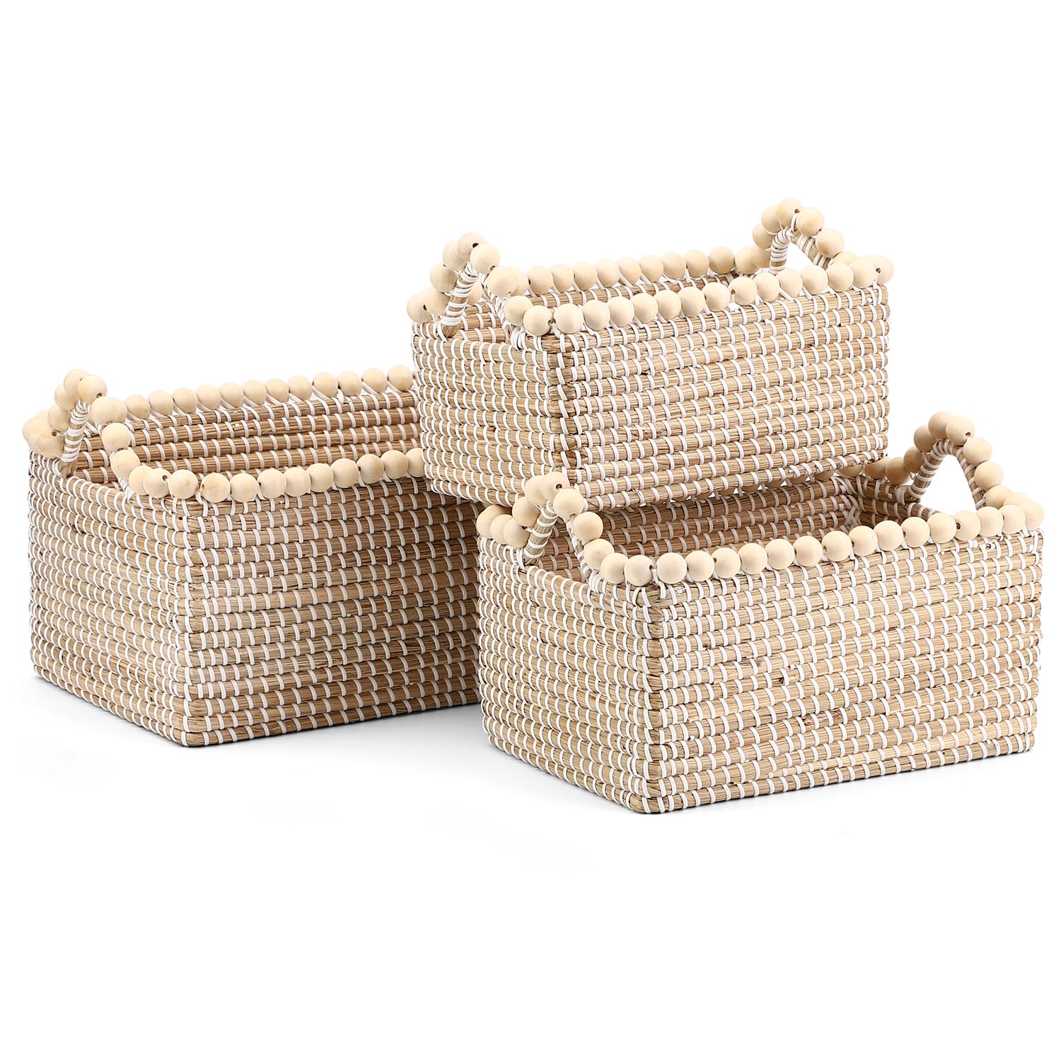 3er Set Aufbewahrungskorb Seegraskorb, Wäschekorb mit Griffen, 14.7L/10L/6.5L, Deko Korb für Wohnzimmer, Küche, Kinderzimmer, Badezimmer für Bettwaren, Kosmetik, Küchenutensilien