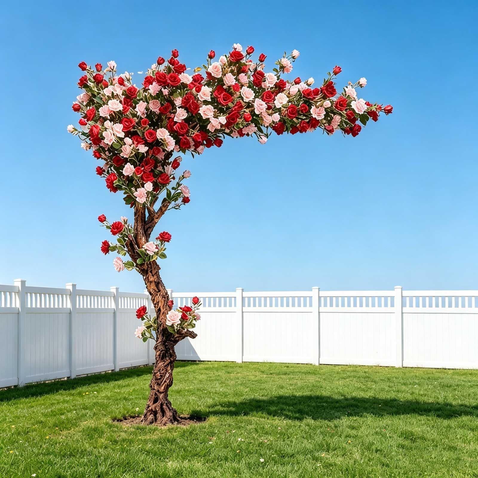 KIBONCY Two-Tone Pink Blush Faux Rose Tree, Large Standing Artificial Floral, Simulation Fake for Indoor Commercial Window Home Aesthetic Decor(3.5x2.5m)