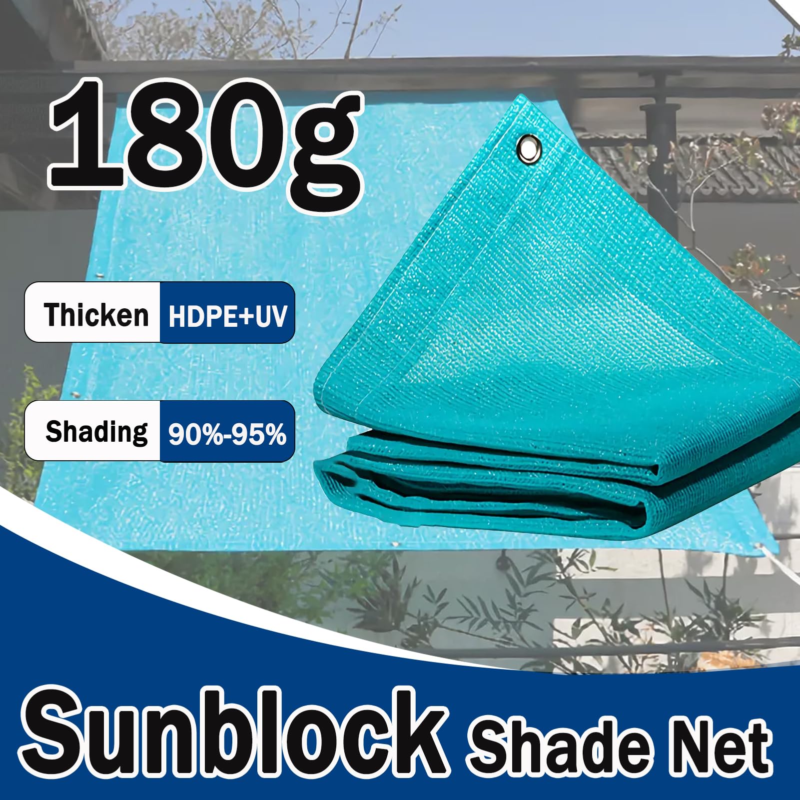 Azul Malla de Sombra 180 g/m²–Red de Protección Solar UV Resistentente, Transpirable y Ligera para Jardín, Terraza, Invernadero y Pérgola–2mx10m Toldo con Ojales Exterior