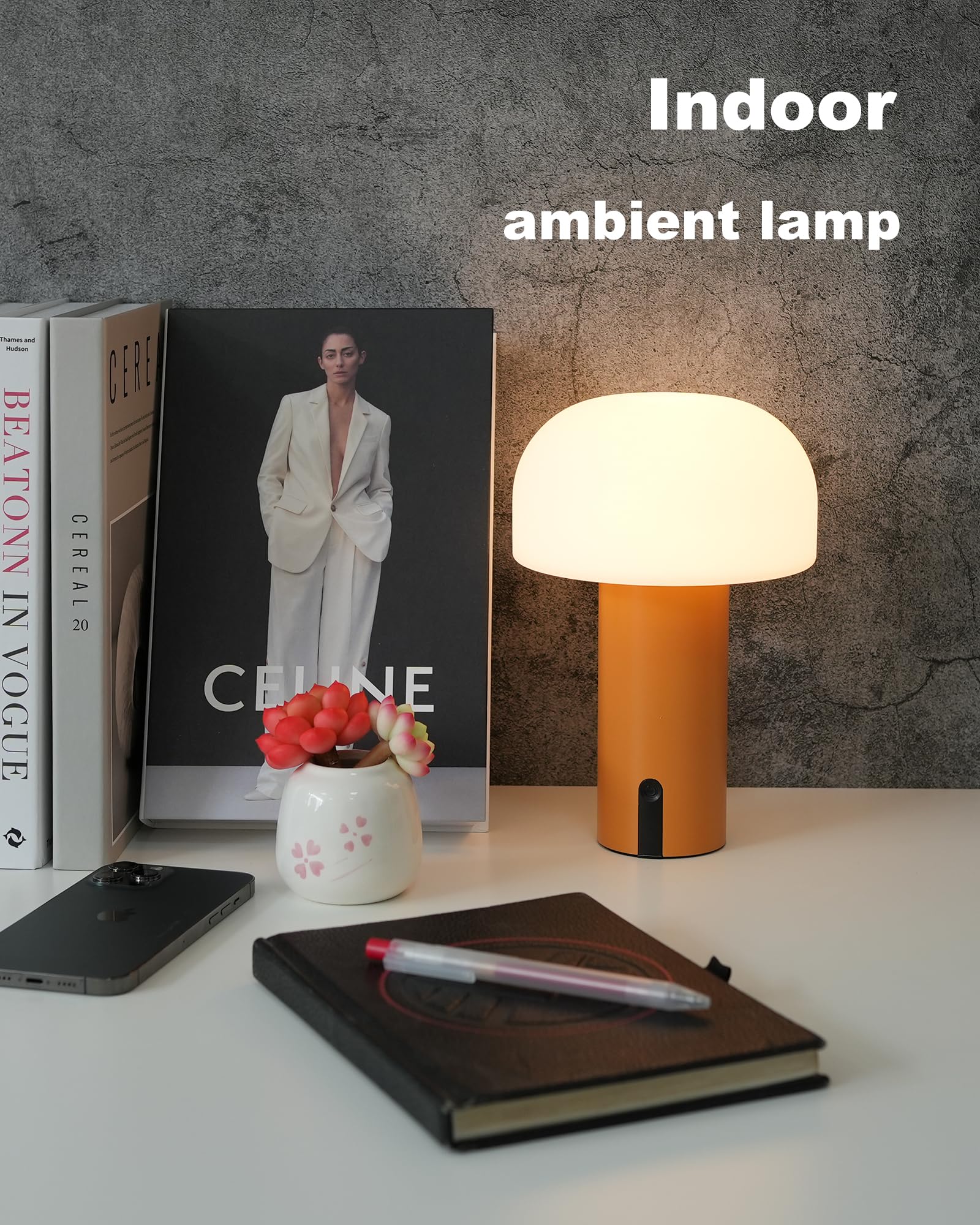 WEILAILUX Outdoor Pilz Tischlampe Wasserdicht, Kabellose Tischlampen Wiederaufladbar, Batteriebetriebene Lampe mit USB Aufladung, Touch Dimmbares Nachtlicht für Schlafzimmer/Terrasse/Camping