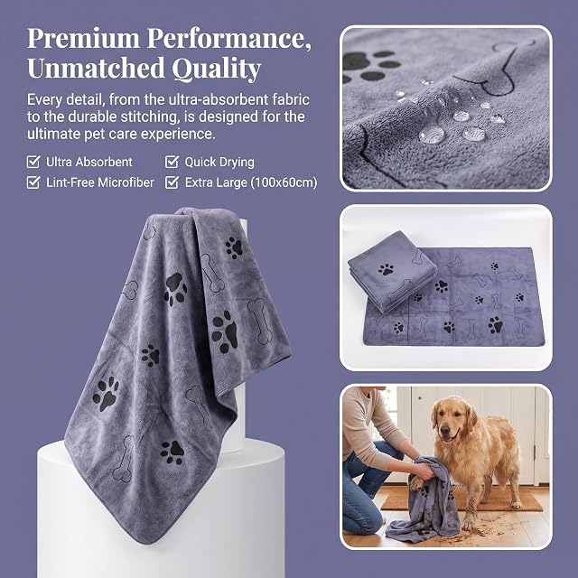 Foto 5 de 7 de Zuxbolf 3 Piezas Toallas para Mascotas,100x60 CM Toalla para Perros Ultraabsorbente Secado Rapido Toallas…