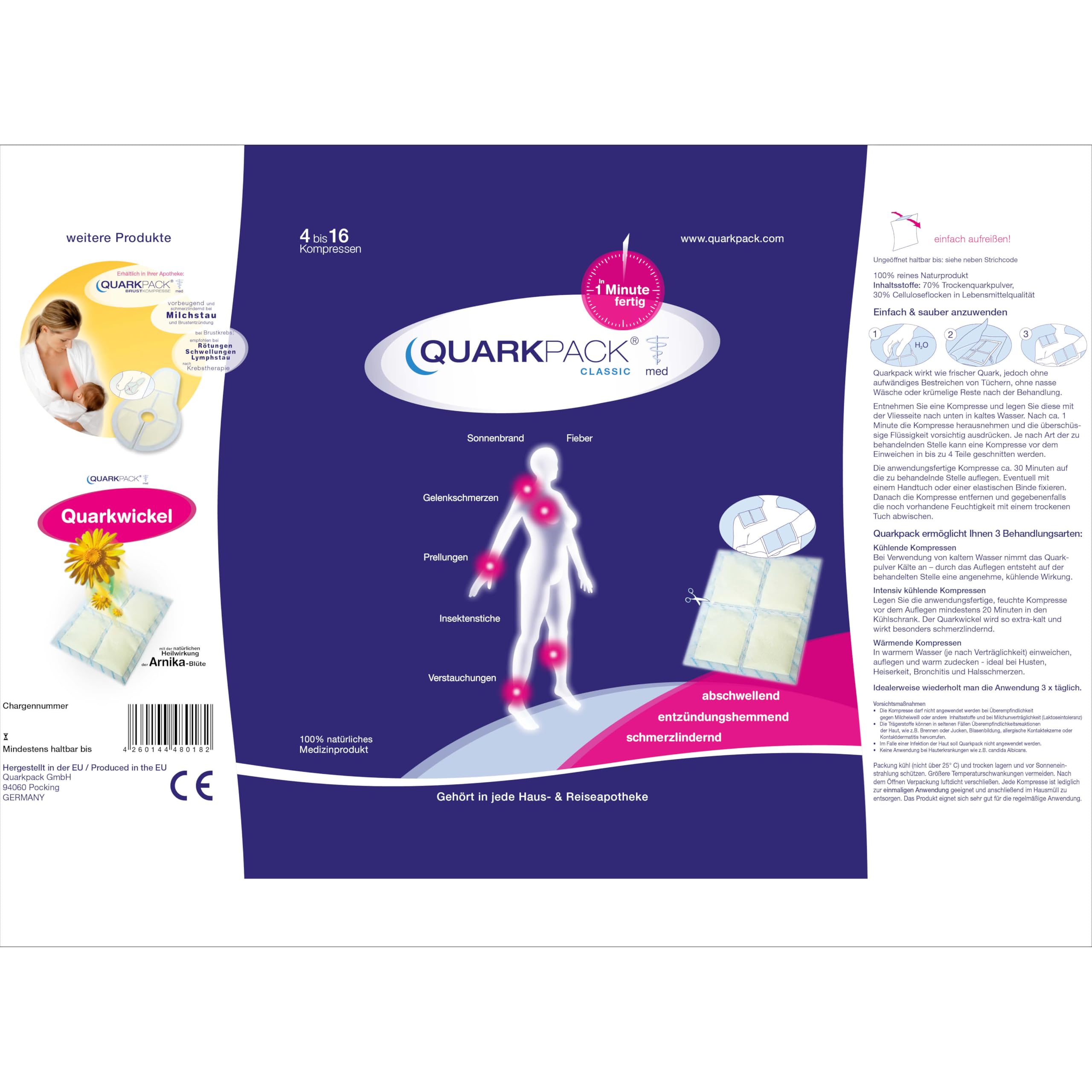 QUARKPACK® - Compresas de frío naturales, 20 unidades, hasta 80 aplicaciones, para primeros auxilios en caso de lesiones