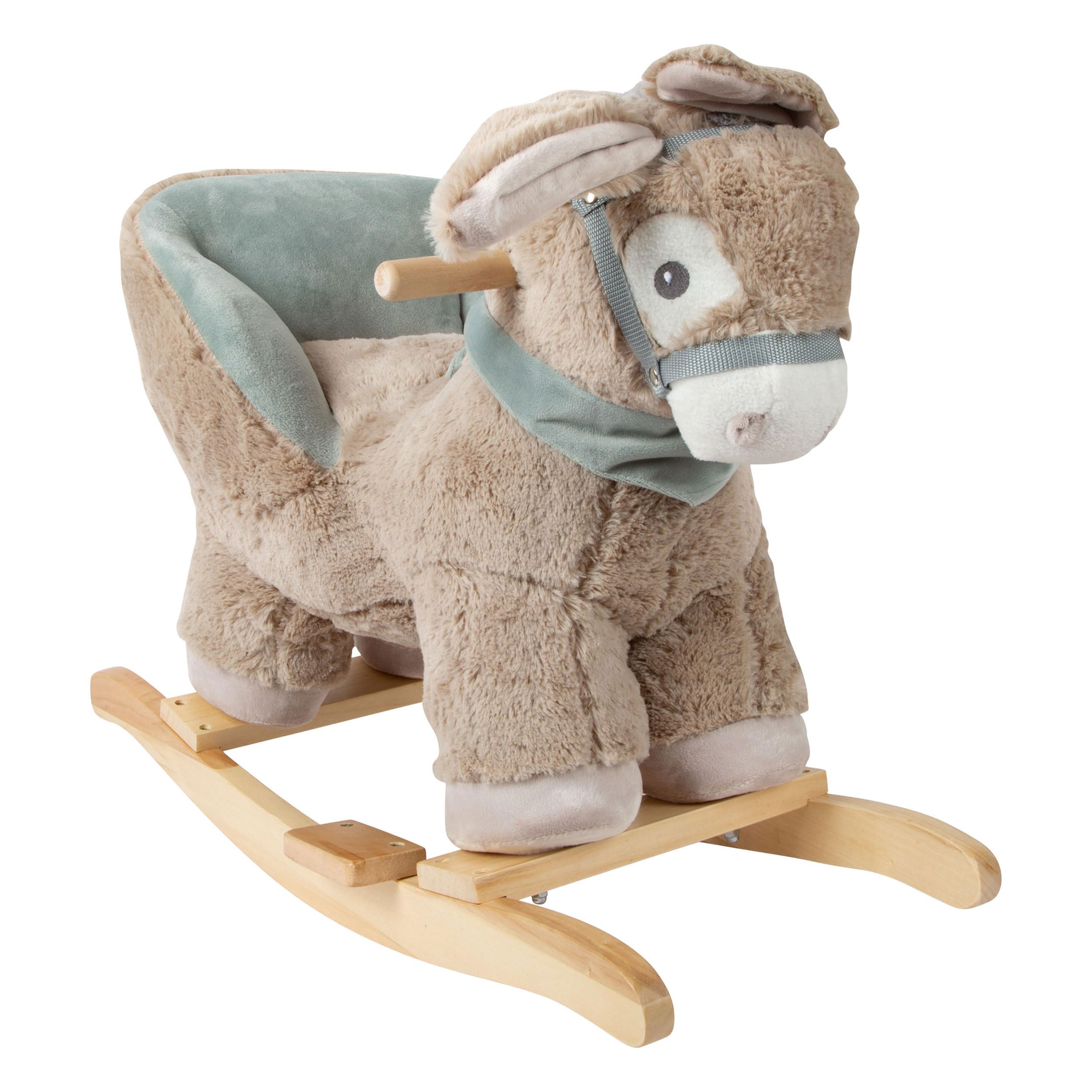 small foot 12210 Asino a Dondolo con Sedile, impugnature e Cavezza, in Peluche e Legno, a Partire dai 12 Mesi