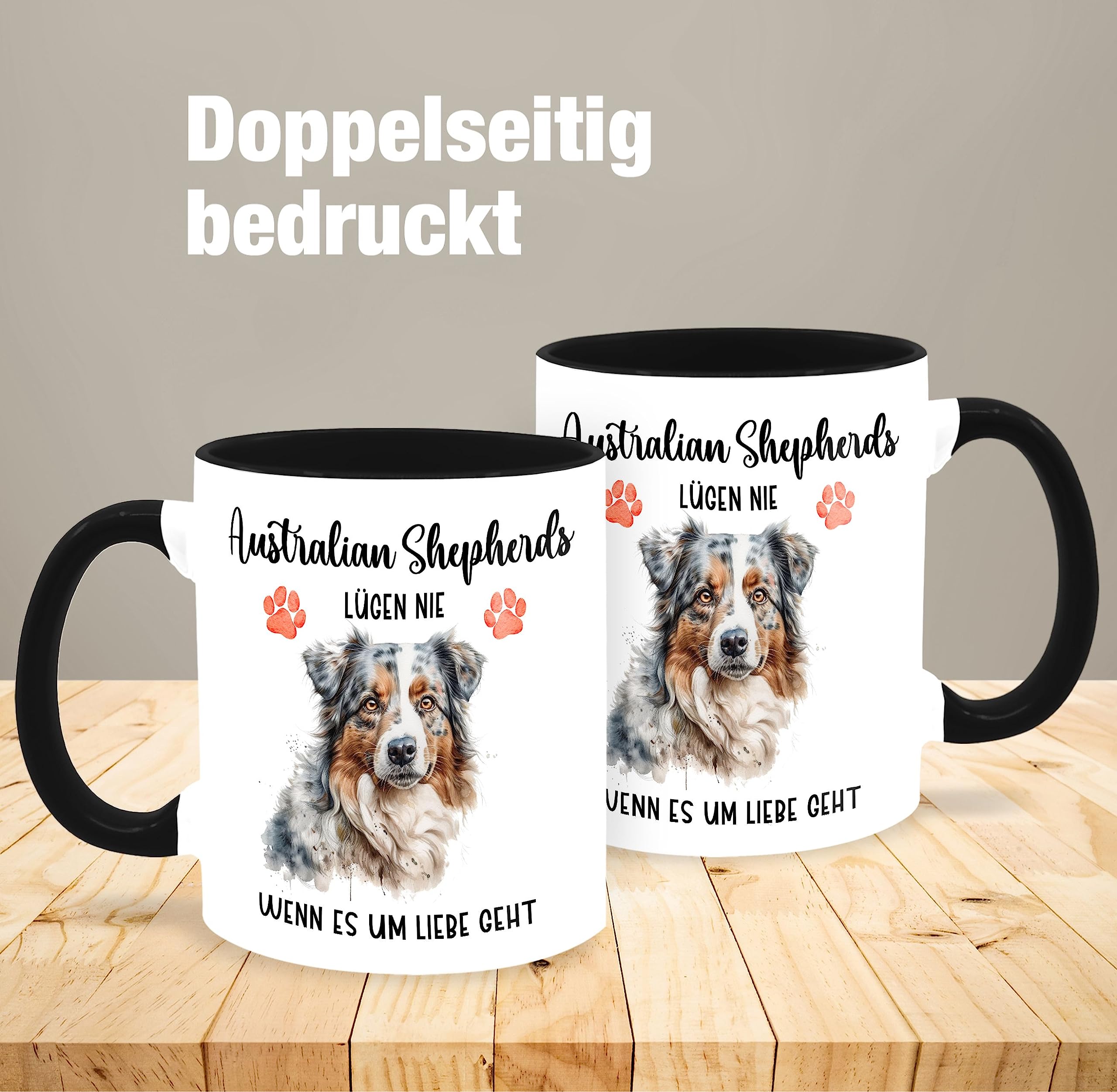 Tasse à Café Noire Avec Inscription « Best Australian Shepherd Dad Ever