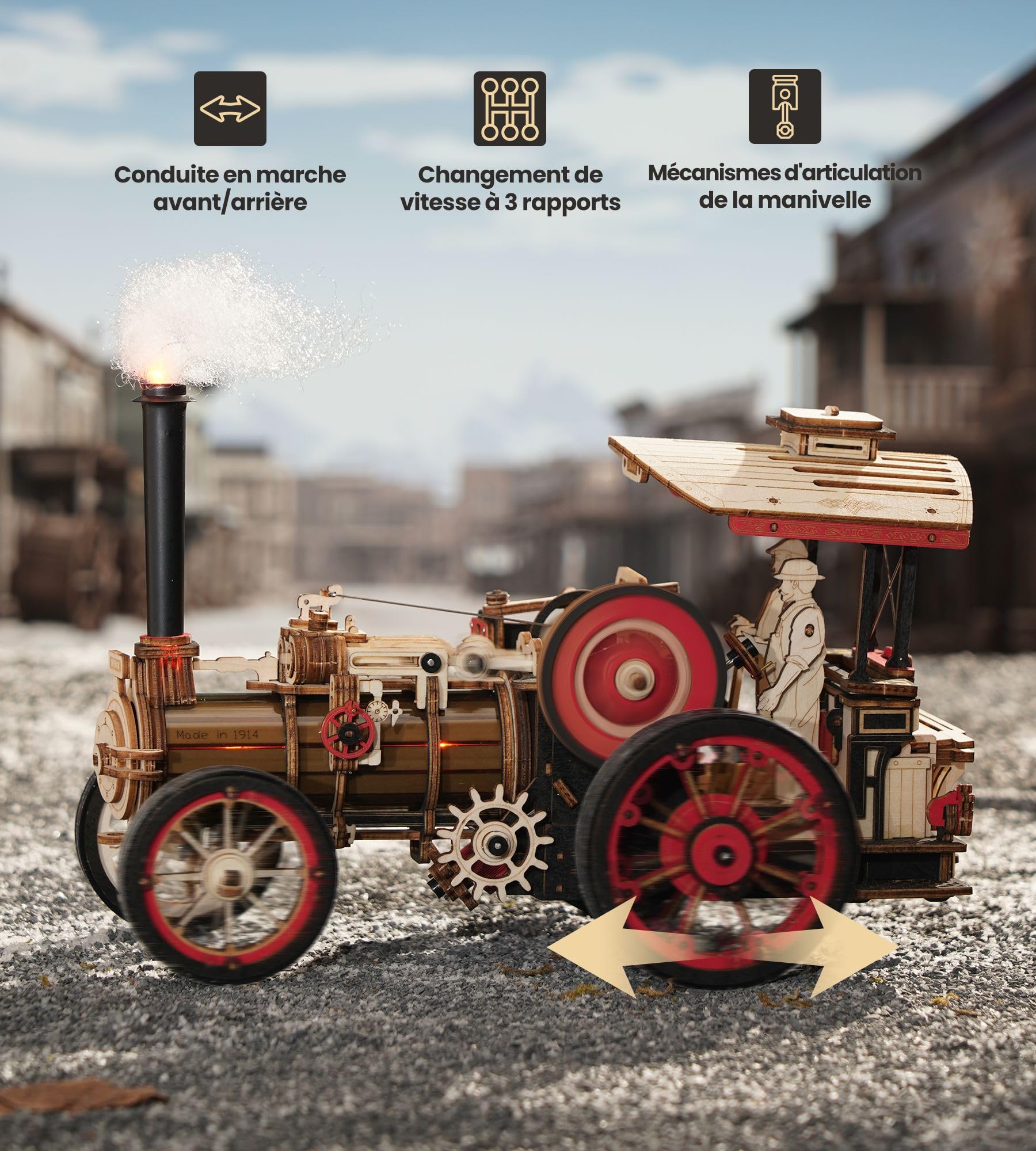 ROKR Puzzle 3D Voiture Maquette en Bois à Construire Adulte Idée Cadeau Unique Pour Homme(Steam Engine)