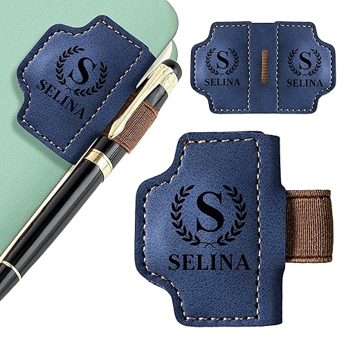 EDSG Personalized Magnetic Leather Pen Holder Bookmark, Custom Bookmark Clip, Book Marks Gifts for Men, Women, Book Lovers, Teachers, Christmas, Birthday, Teachers Appreciation Gifts (Blue)