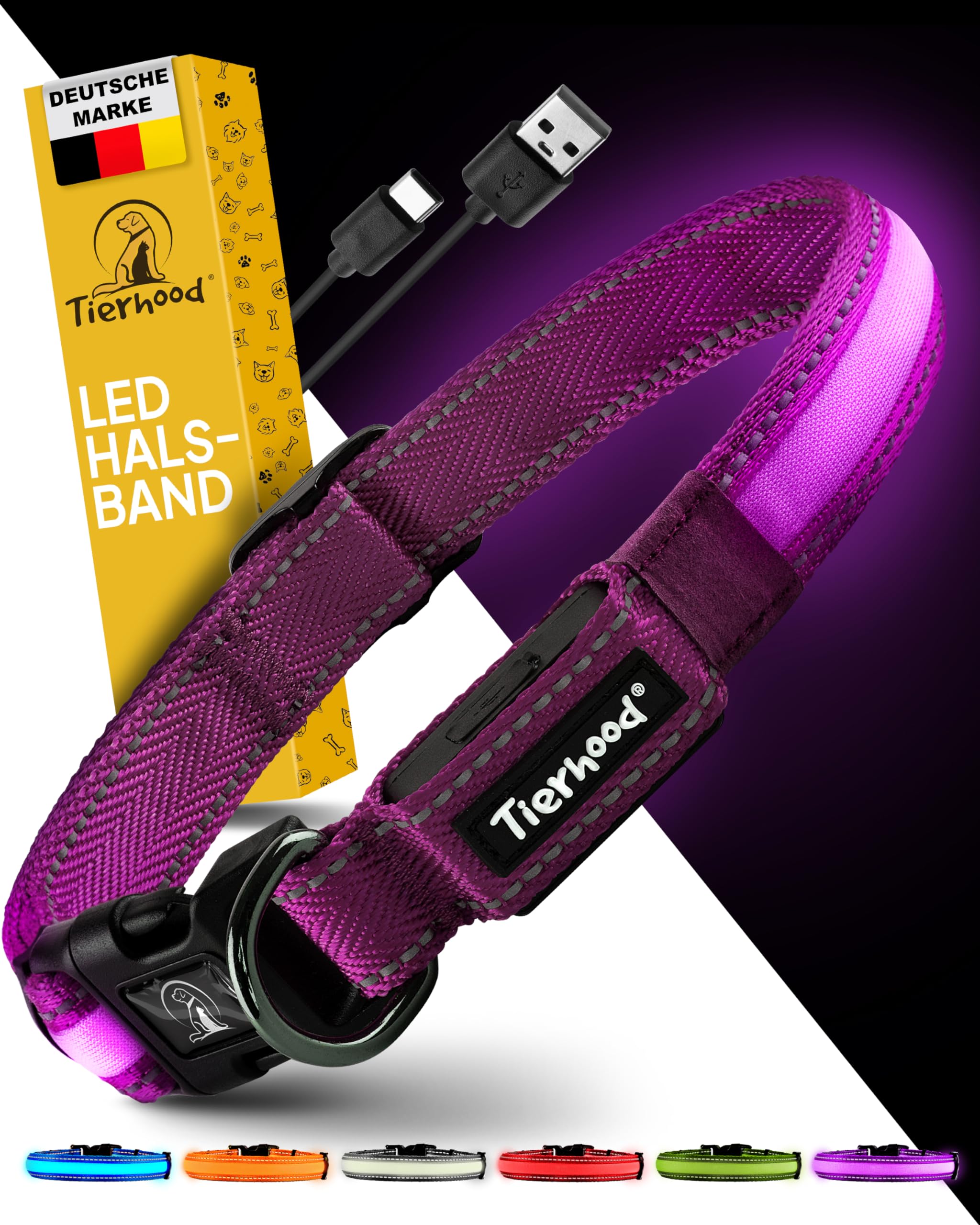 Tierhood Luminous Dog Collar, Luminous Collar for Small and Large Dogs, LED Dog Collar Rechargeable, Durable