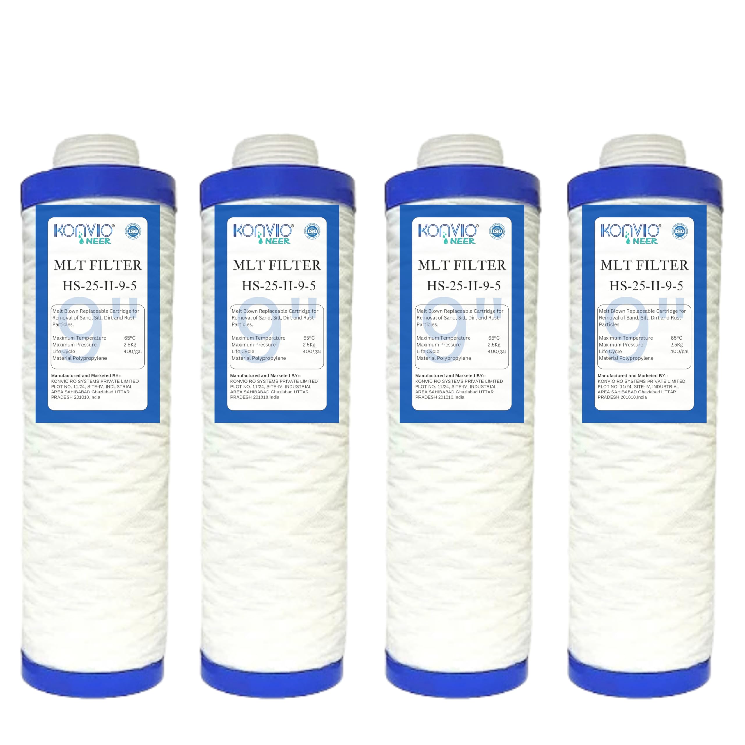 KONVIO NEER 9 Inch MLT Spun Pre Filter Cartridge Compatible for 10 Inch Pre-Filter Housing of All Water Purifier | Pack of 4