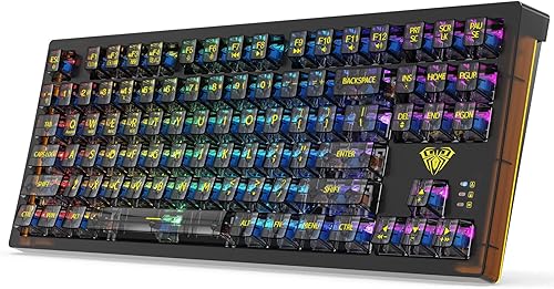 AULA Teclado mecánico inalámbrico, teclado mecánico RGB 3 en 1 intercambiable en caliente para juegos con teclas transparentes, teclado para juegos