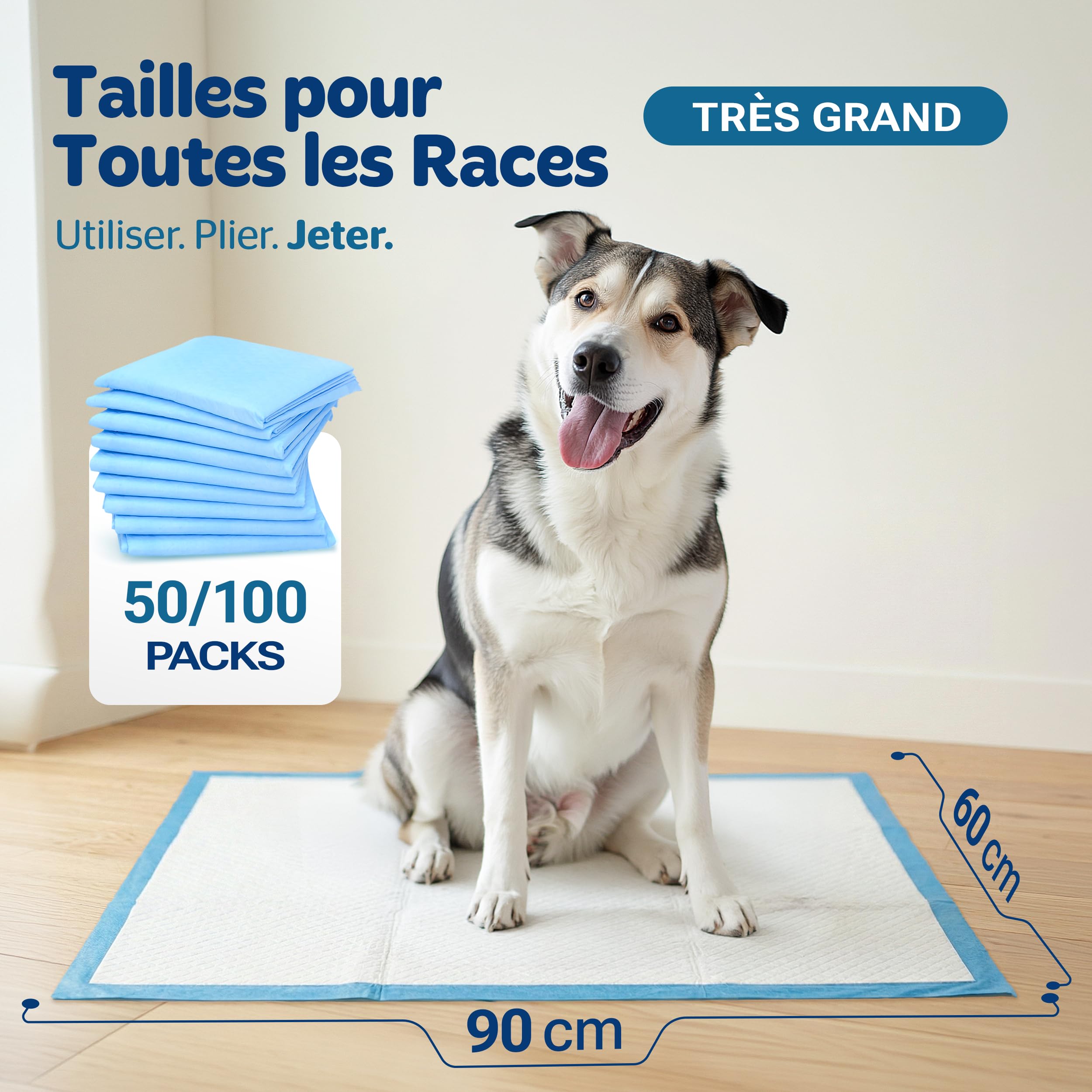 PORTENTUM Alaise pour Chien 90x60 cm 100 unités – 6 Couches absorbantes antifuite – Tapis Absorbant Chien Anti-odeurs