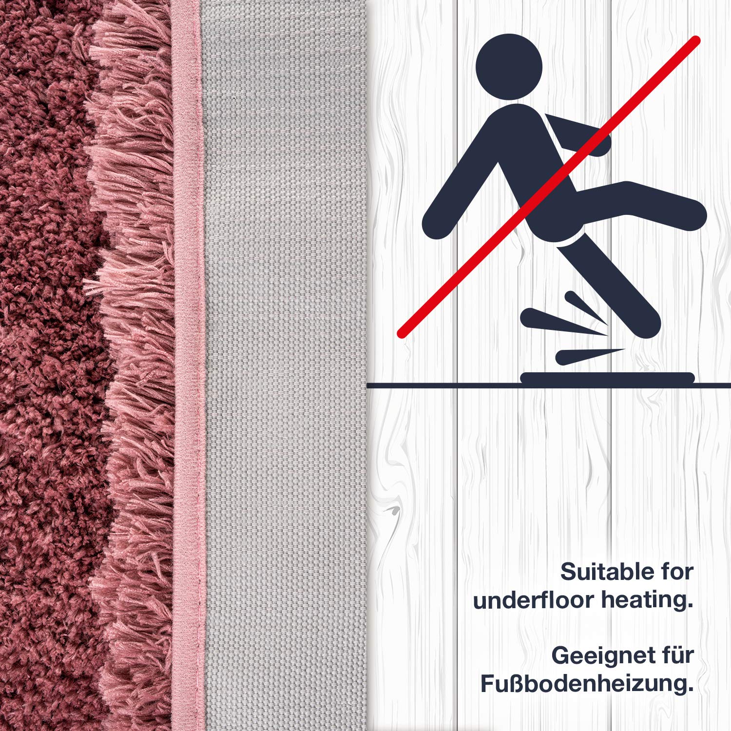 WohnDirect Premium Hochflor Badezimmerteppich Grau • Rutschfester & Extra Flauschiger Badvorleger • Badteppich, Badematte Rund Ø 70 cm