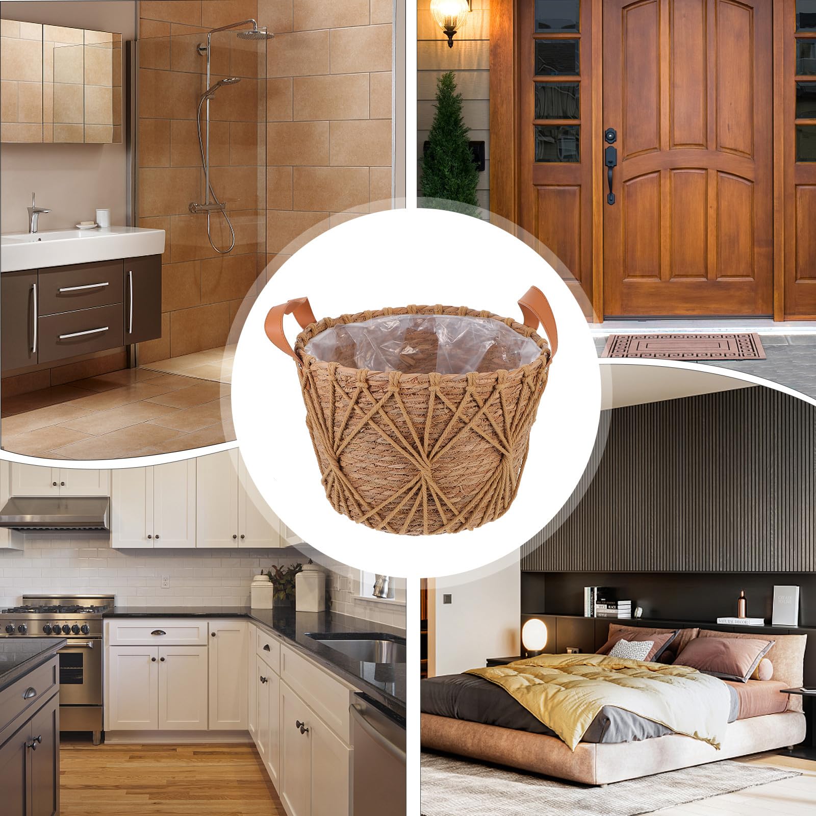 Cesto Intrecciato Decorativo in Paglia Naturale per Piante e Fiori, Contenitore Multiuso Resistente per Interni, Vaso Portaoggetti Rustico per Soggiorno, Dimensioni 29x22 Cm