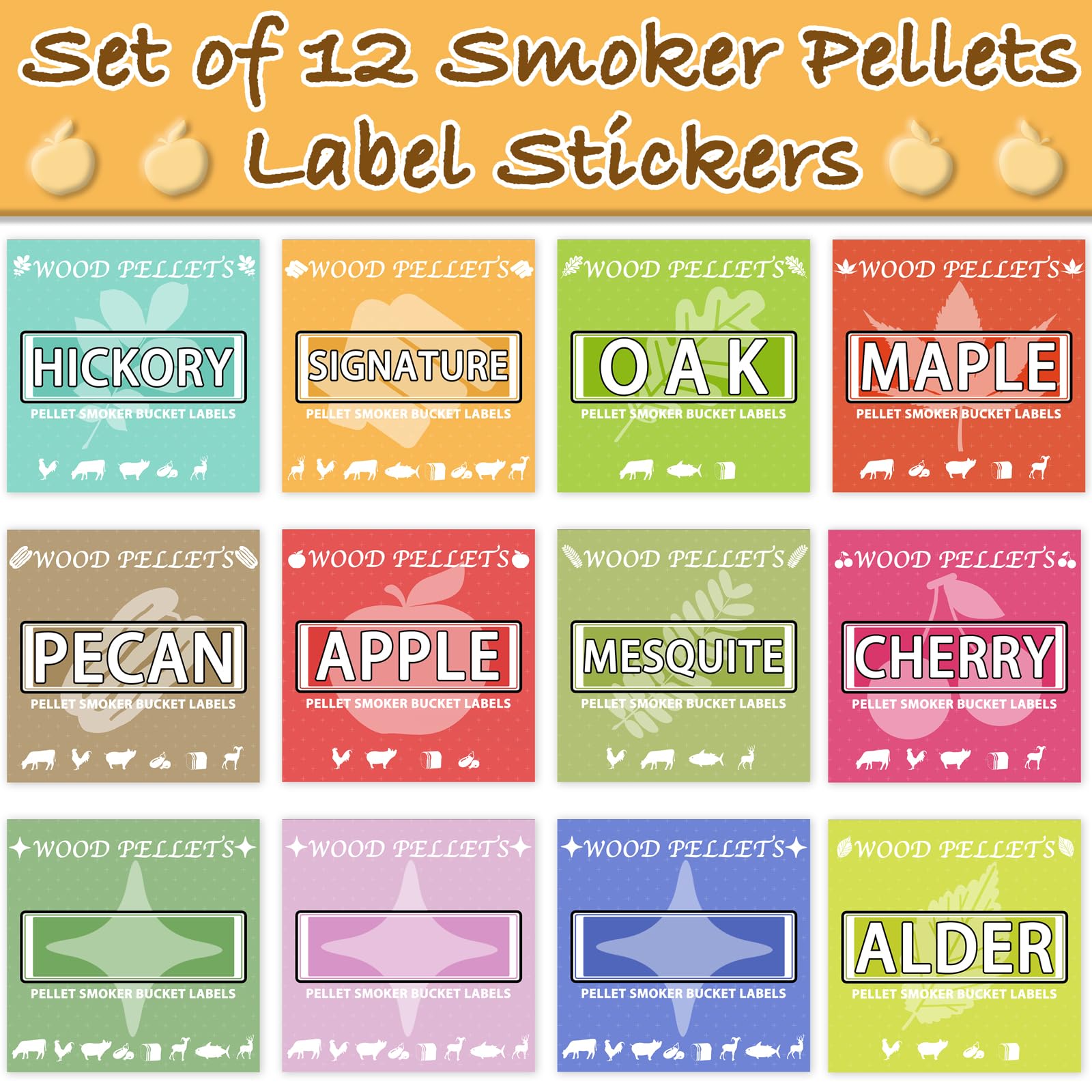 Traeger Wood Pellets Smoker Pellet Labels 12-Pack PVC Stickers