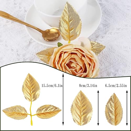 Miniatura 2 de INSUNSIX Hojas falsas para decoración de rosas 100 hojas de rosa verdes a granel con tallos para ramos de boda centros de mesa decoraciones de