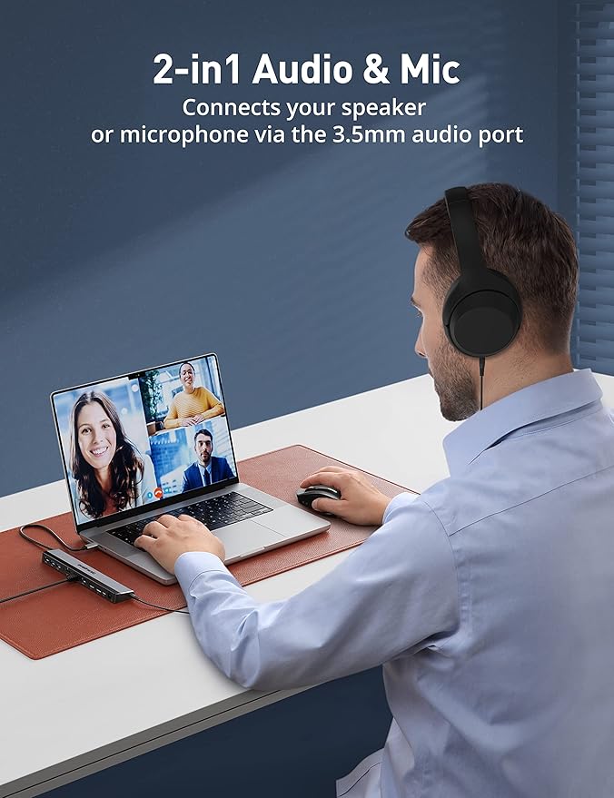 Hub USB Evatronic 12 en 1 con Dual HDMI 4K, Ethernet, 4 Puertos USB miniatura 7
