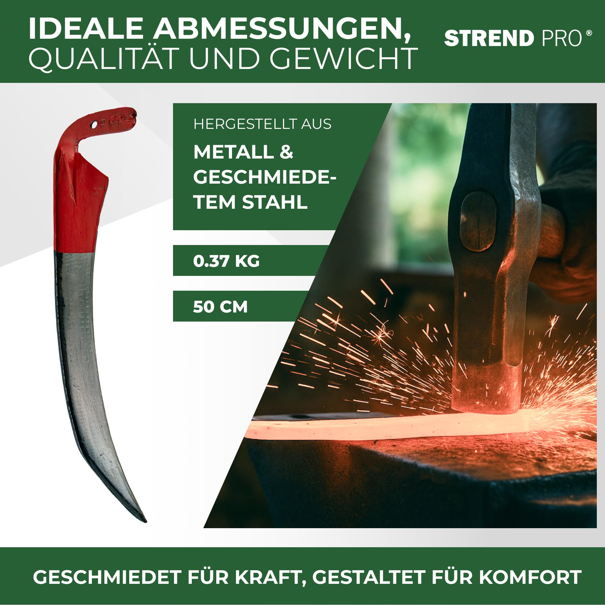 STREND PRO Sense 50 cm | Geschmiedetes Sensenblatt für Gras & Getreide | Scharf, langlebig & ideal für Wiesen, Feld & Garten