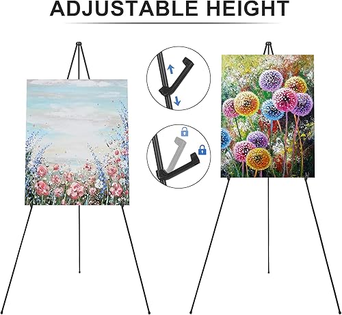 Miniatura 4 de Caballete para cartel de boda y cartel de 63 pulgadas, caballete de arte portátil para piso, caballete de metal ajustable, color negro
