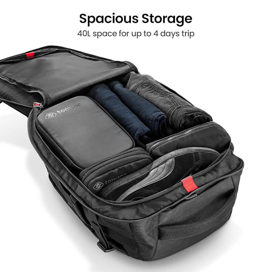 tomtoc 40L リュック ブラック Water-resistant 40L travel backpack with TSA-friendly design