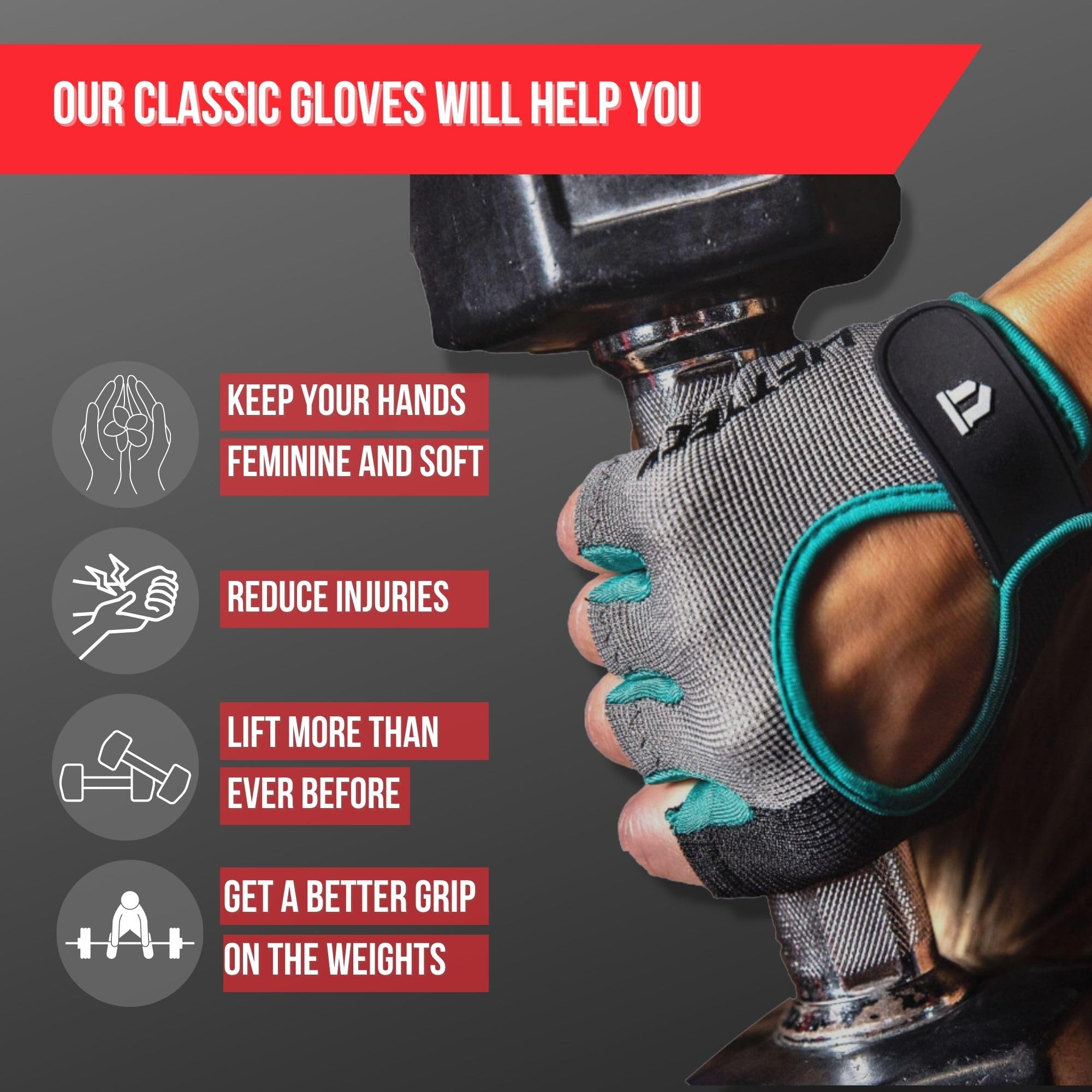Lift Tech Fitness Workout Gloves for Women - Gym Gloves for Women Into Weightlifting, HIIT, Strength Training - Female Lifting Gloves with Full Palm Protection - Black,Grey & Pink, M