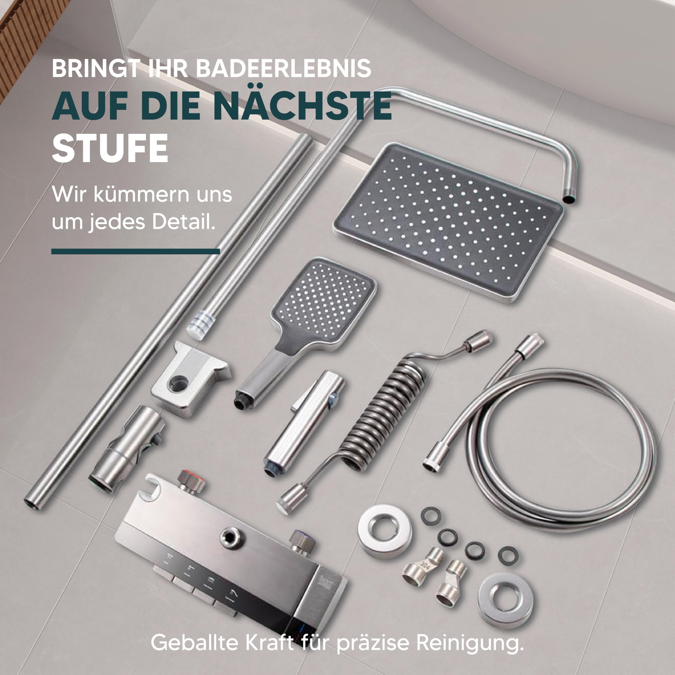 INEX EUROPA Quadratische Regendusche mit Armatur für Maximale Entspannung - Handbrause, konzentriertem Strahl und Wannenarmatur, modernes Edelstahl-Design - 10 Jahre Garantie