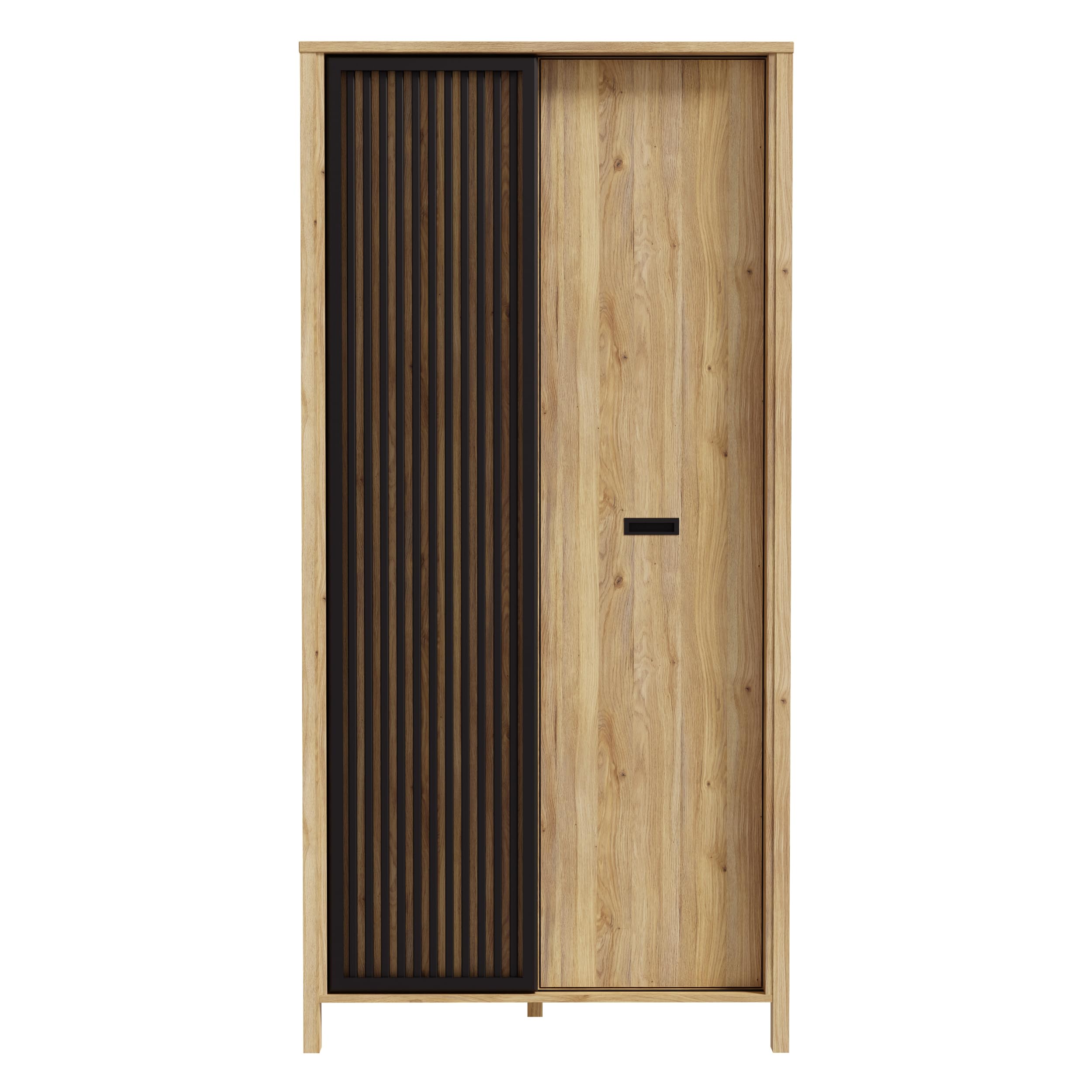 Forte JYTANA Kleiderschrank 97, moderner Schrank mit Lamellendetail, 2-türig, Holzwerkstoff, Mauvella Eiche Dekor, 97 cm breit, 200,3 cm hoch, 52,7 cm tief