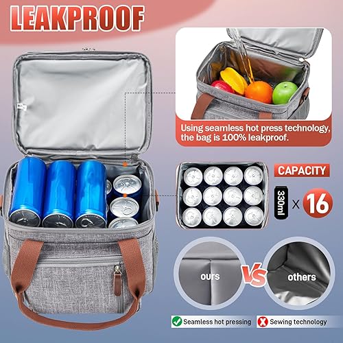 Miniatura 4 de BECOJADDE Bolsa de almuerzo para hombres y mujeres, lonchera aislada expandible, enfriador suave con correa para el hombro, para trabajo, viajes,